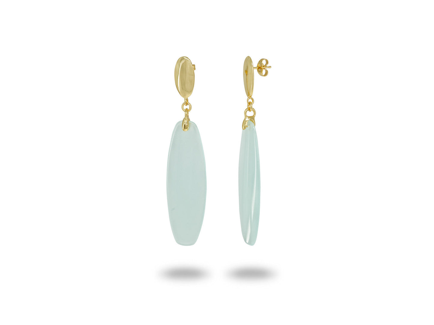Golden Oval Aqua Crystal Earrings Earrings