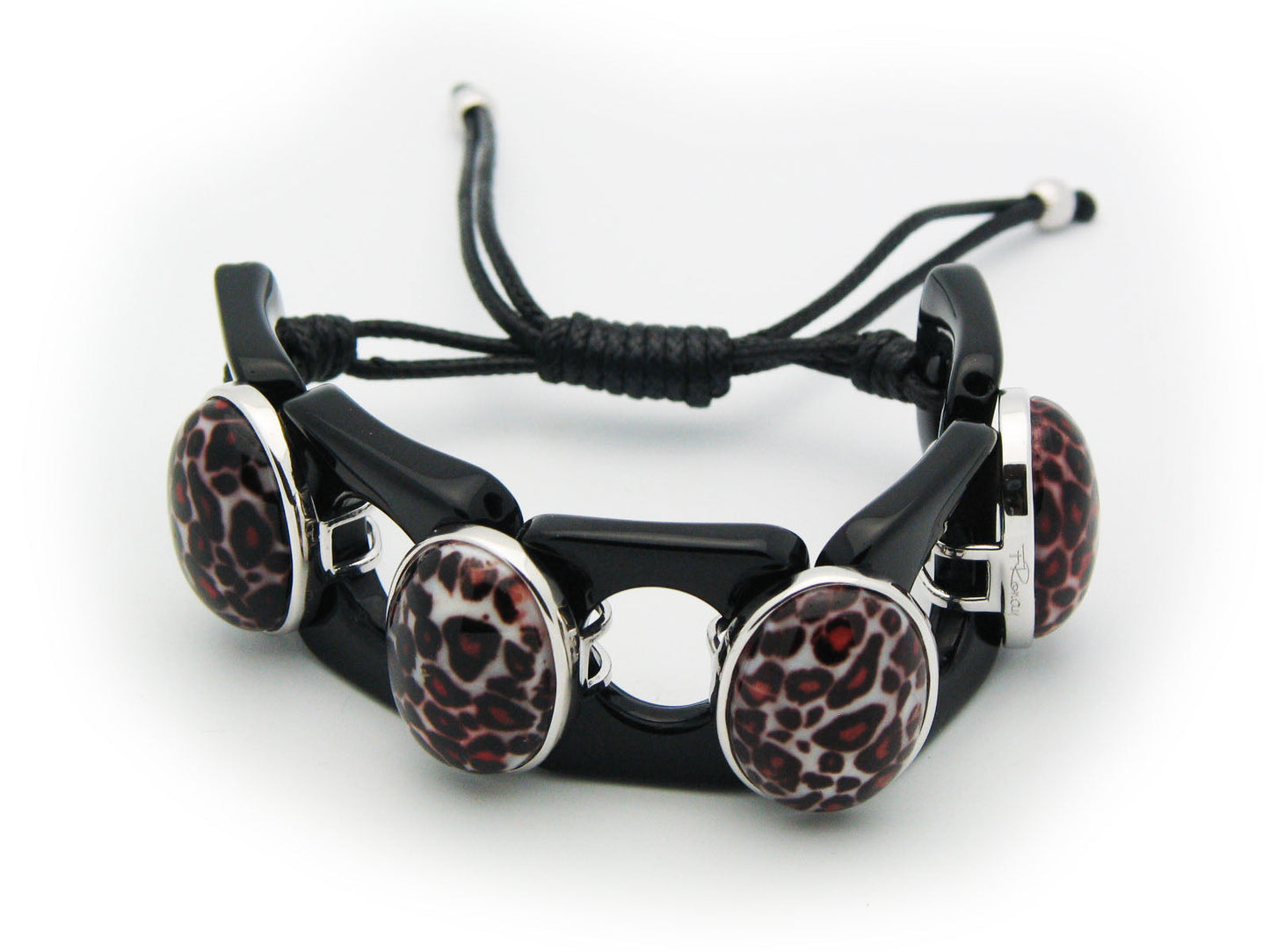 Sterling SIlver Leopard Oval and Black Onyx Squares Flexible Bracelet Bracelets