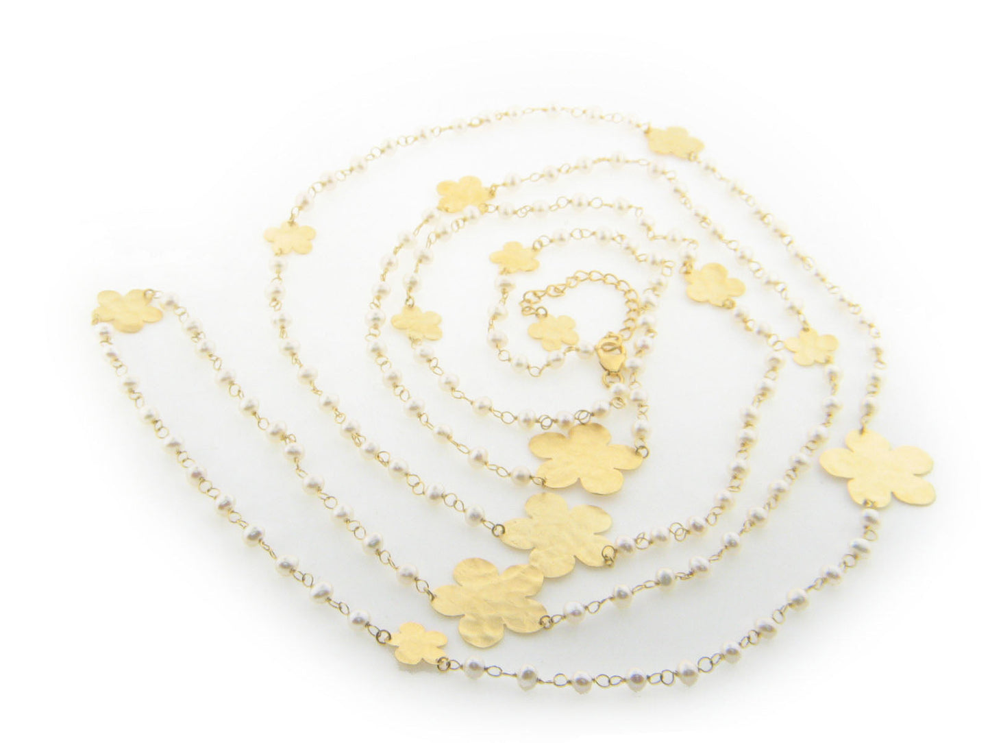 Hammered Flowers Luscious Pearls Necklace Necklaces