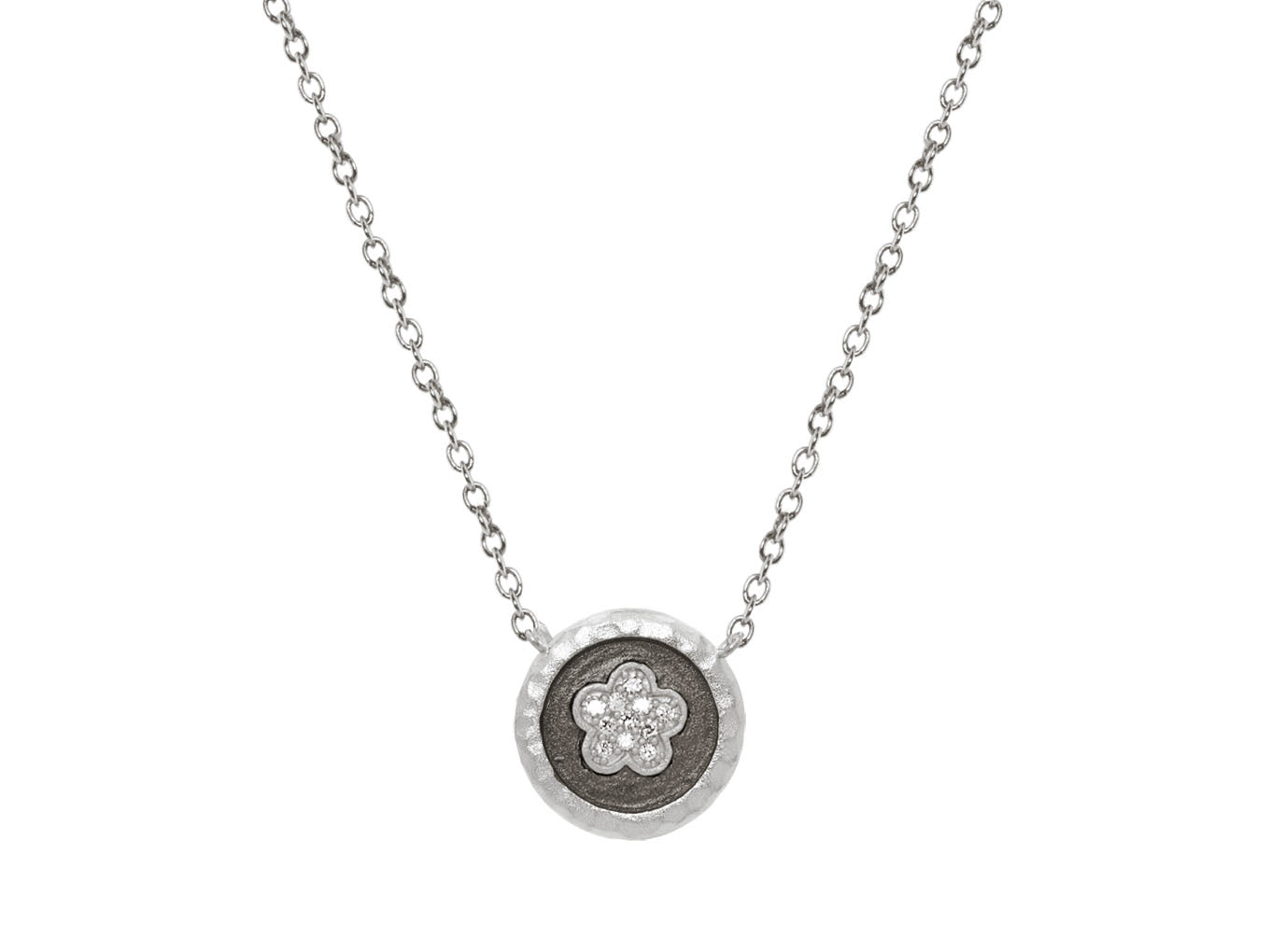 Sparkling Daisy Flower Silver Disc Necklace Necklaces