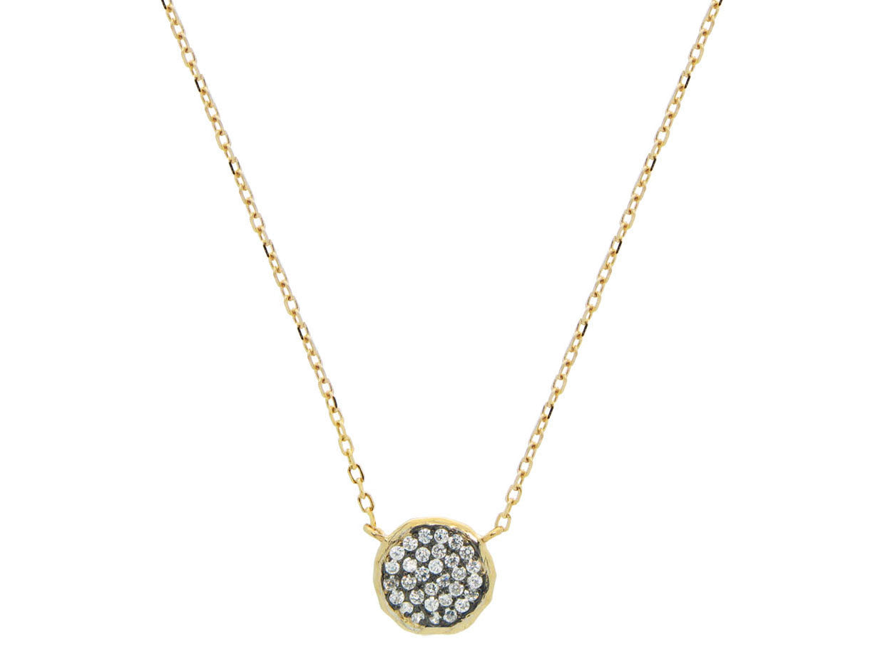 Hammered CZ Disc Necklace Necklaces