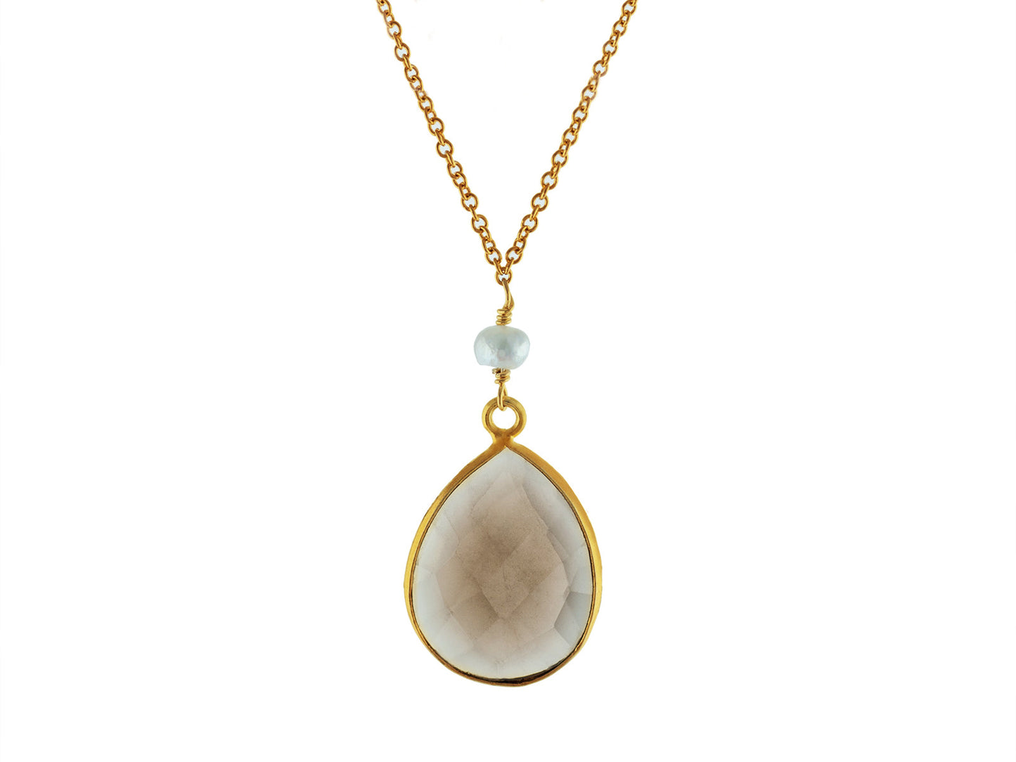 Almond Smoky Quartz Pendant Neckalce with Pearls Necklaces