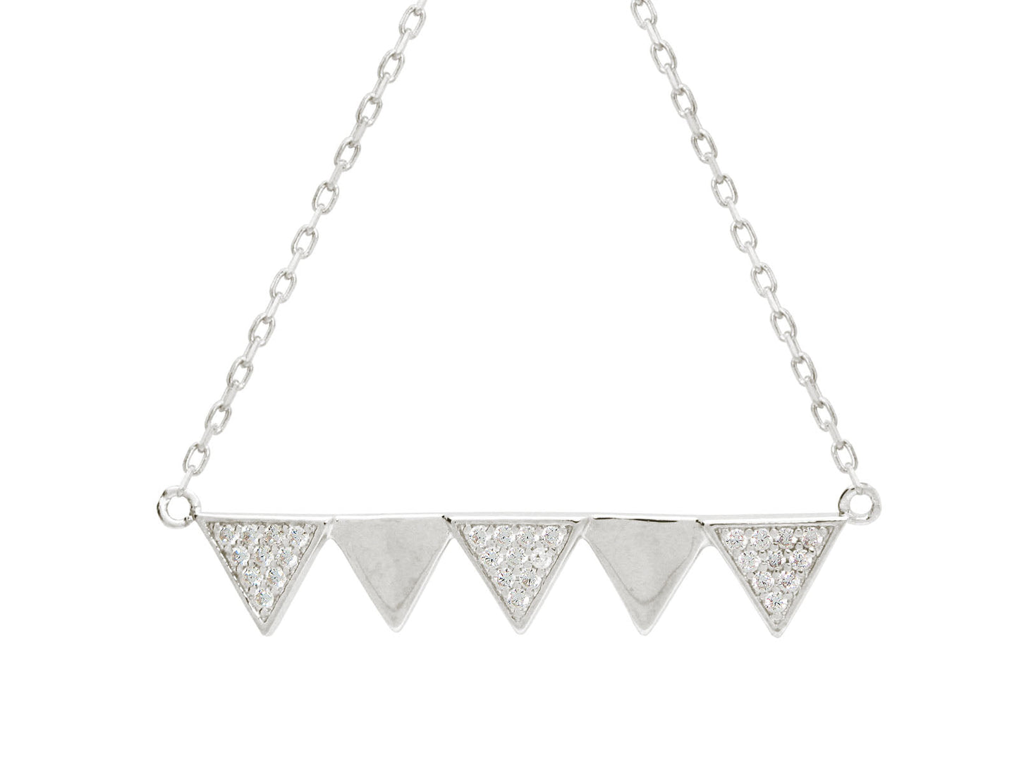 Five Triangle Rotating Cubic Zirconia Pendant Necklace in Sterling Silver, 16" + Extender Necklaces