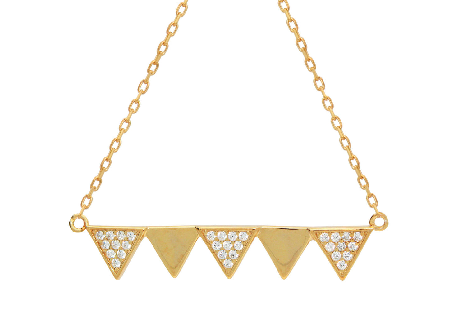 Five Triangle Rotating Cubic Zirconia Pendant Necklace in Vermeil, 16" + Extender Necklaces