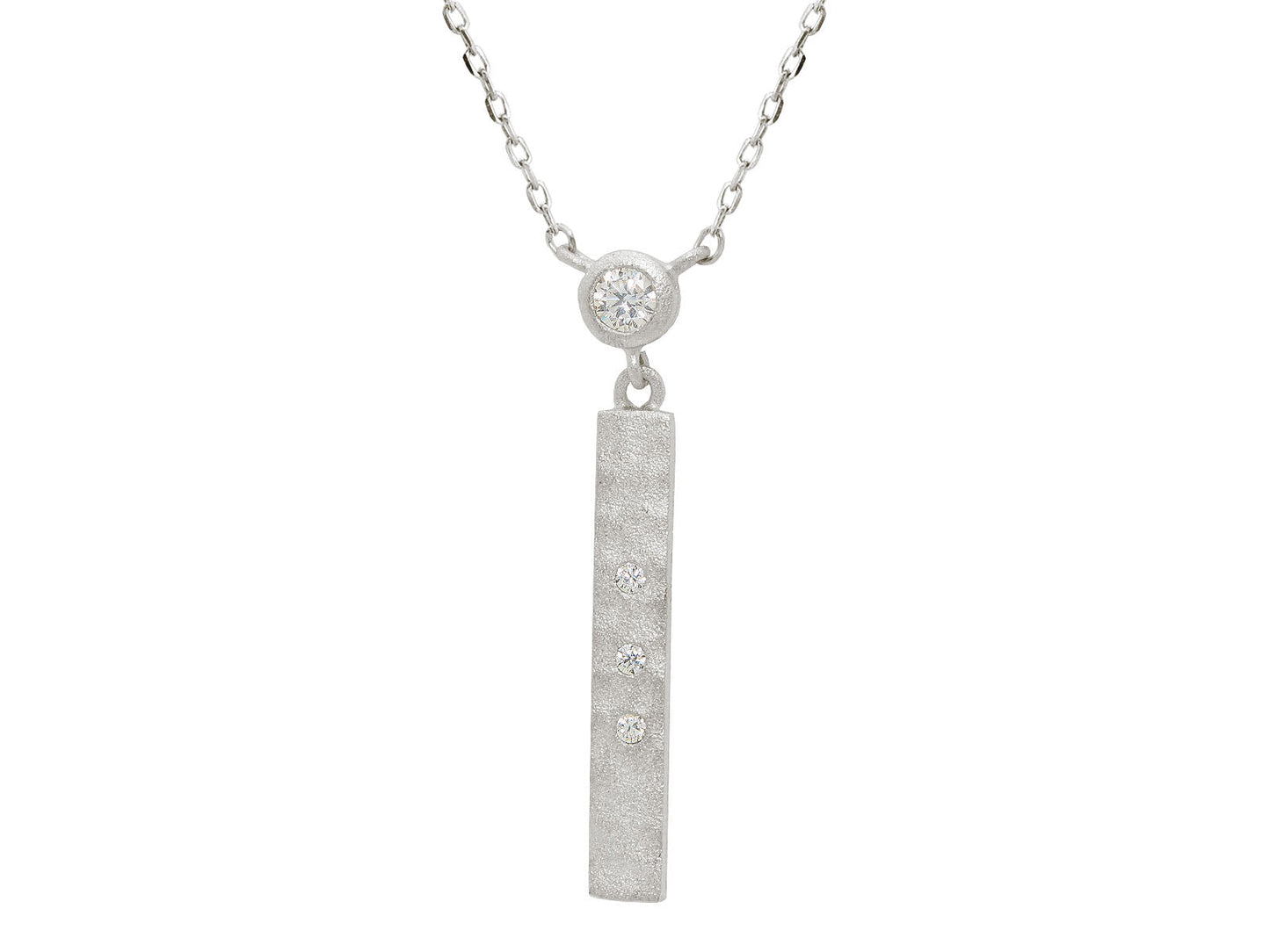 Dangling CZ Infused Bar Necklace in Sterling Silver, 15" + Extender Necklaces
