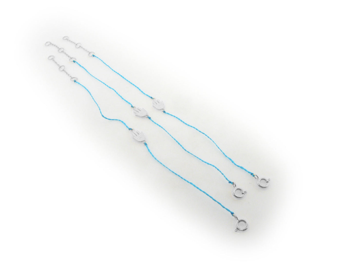 Silver Rhodium Plated "Hamsa" Turquoise Cord Bracelets - Set of 3- 7" Bracelets