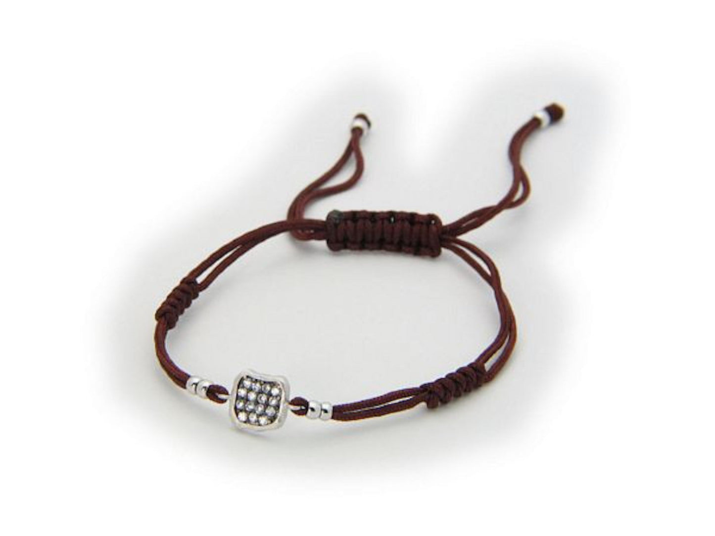 Fronay Co .925 Sterling Silver Brown Cord Squarel Cz Bracelet Bracelets