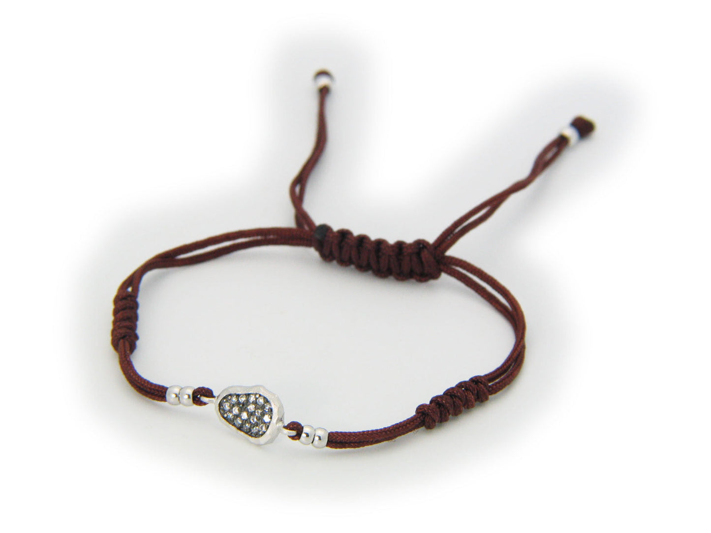Fronay Co .925 Sterling Silver Brown Cord Oval Cz Bracelet Bracelets