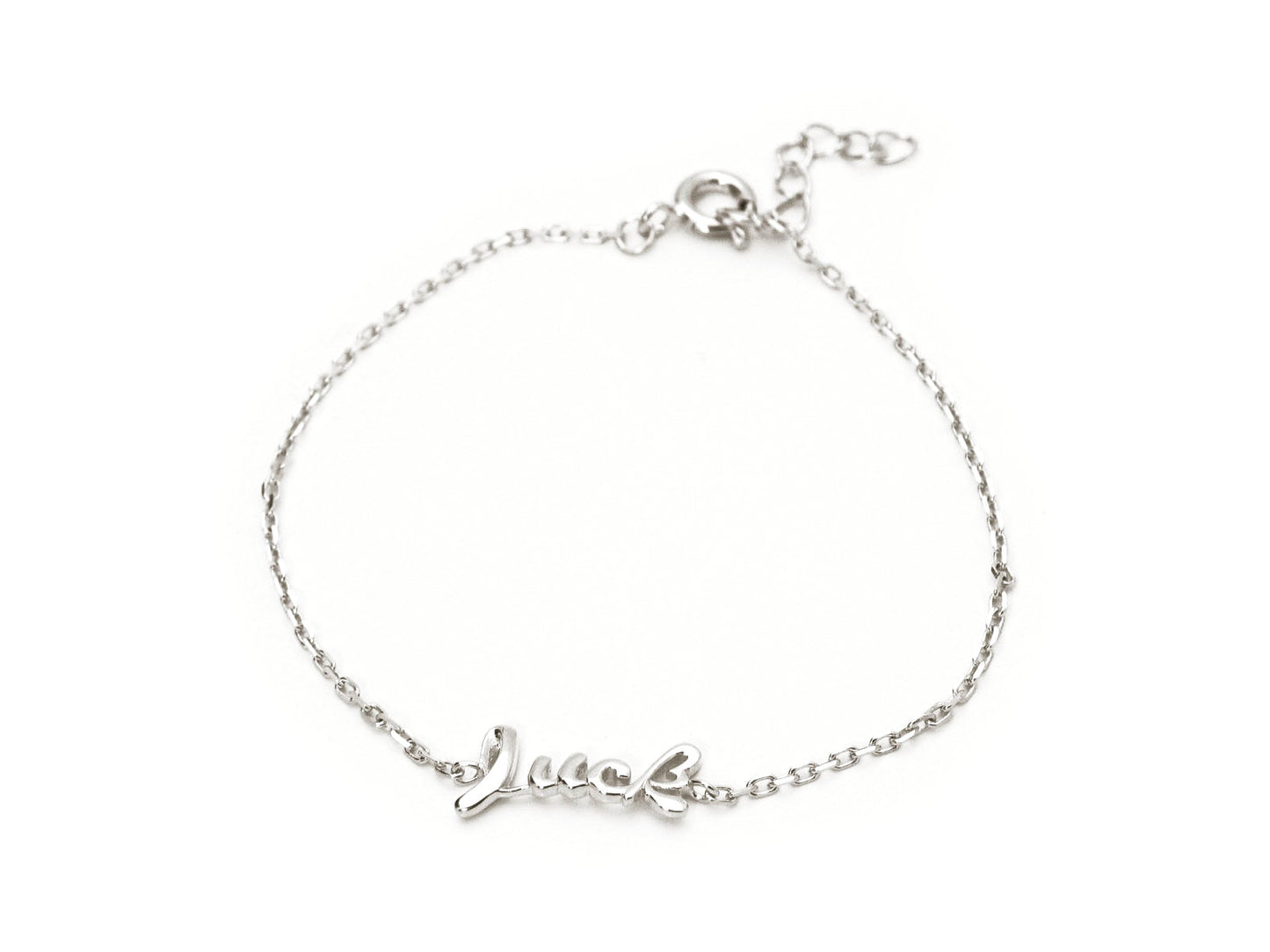 Slender Cursive Luck Bracelet In 925 Sterling Silver, 6" Long Bracelets
