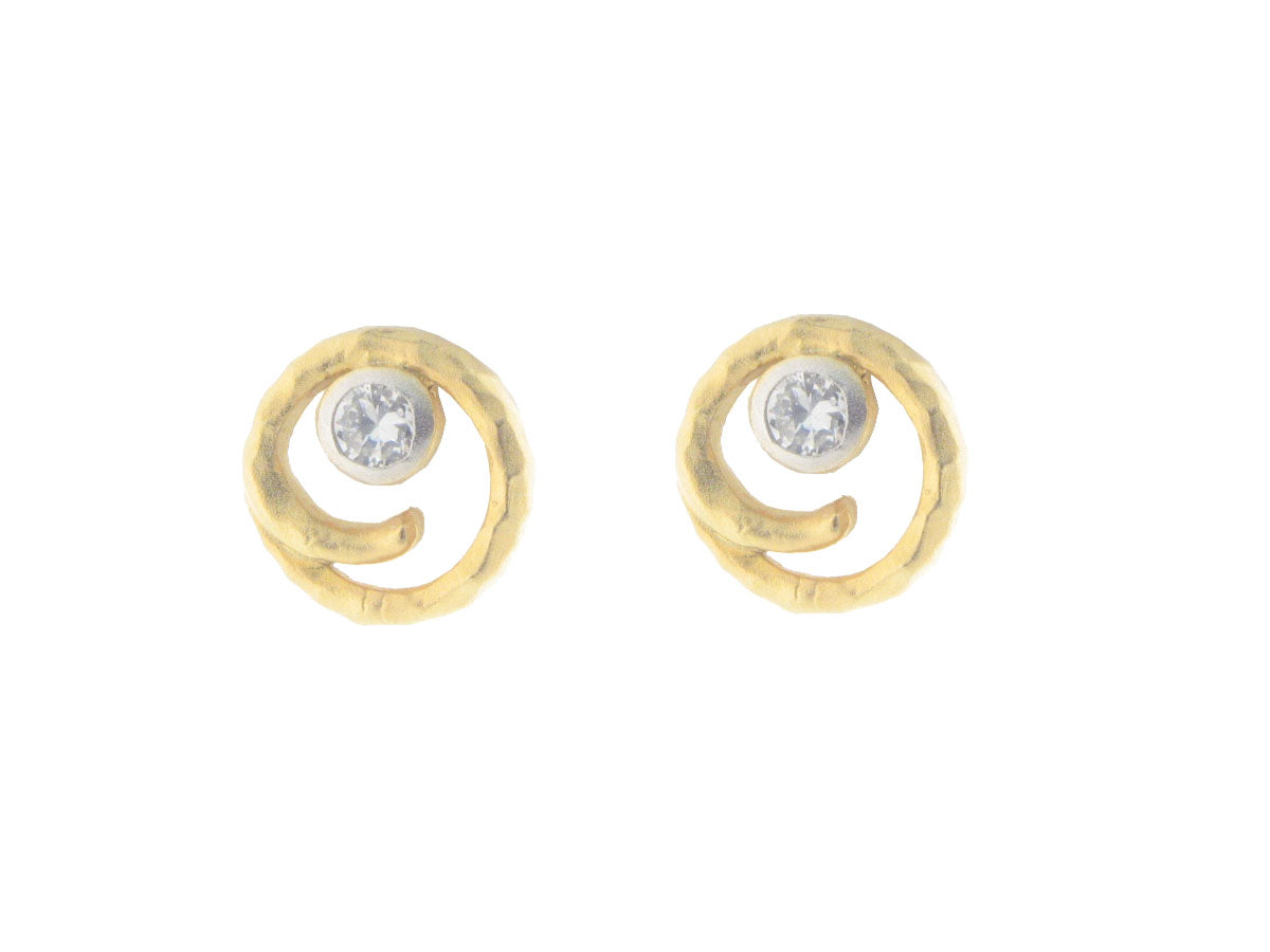 Fronay Co .925 Sterling Silver Satin Gold Tone CZ Swirl Stud Earrings Earrings
