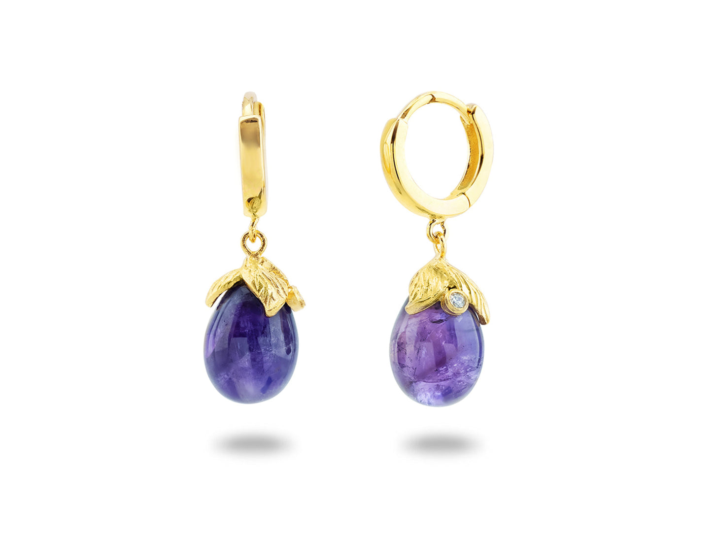 Golden Amethyst Bulb Huggies Earrings