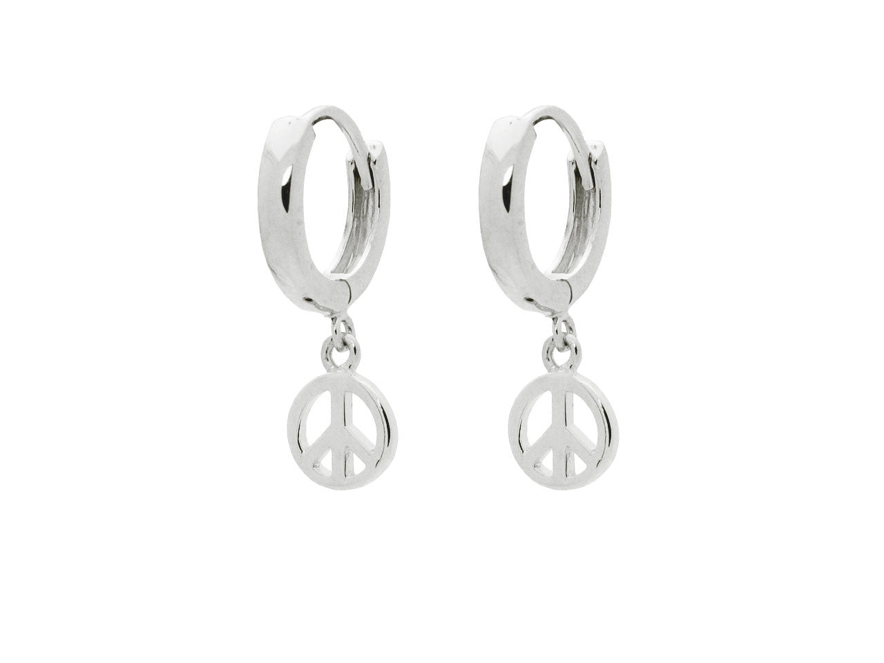 Mini Huggie Girls Earrings Peace Sign in Sterling Silver Earrings