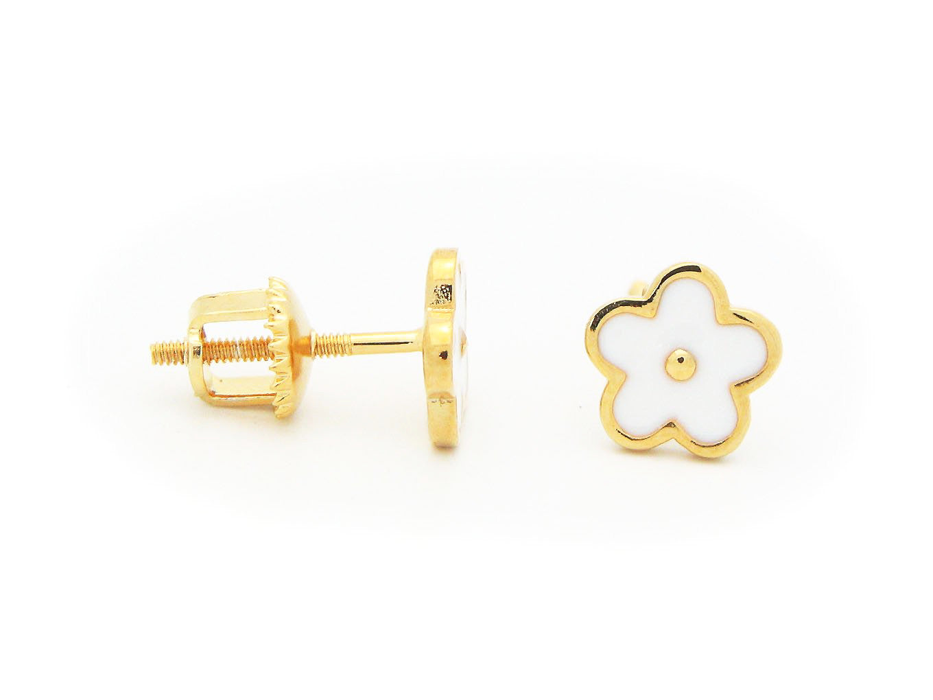 White Daisy Flower Screwback Stud Earrings Earrings