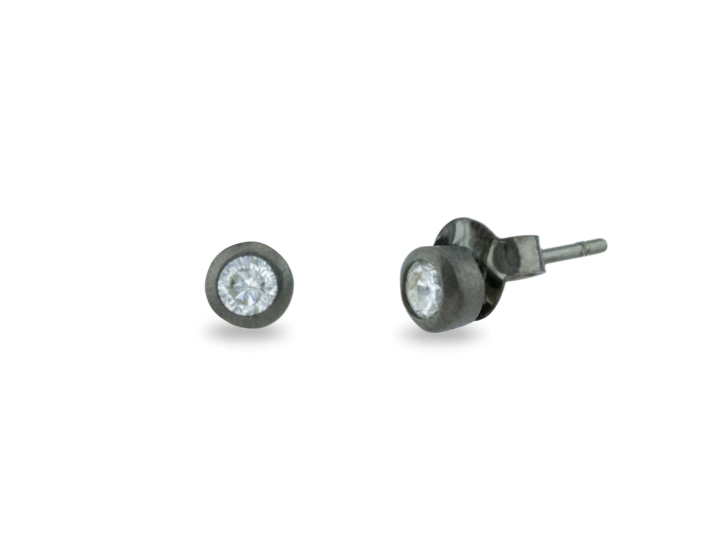 Mini Gunmetal Bezel CZ Stud Earrings Earrings