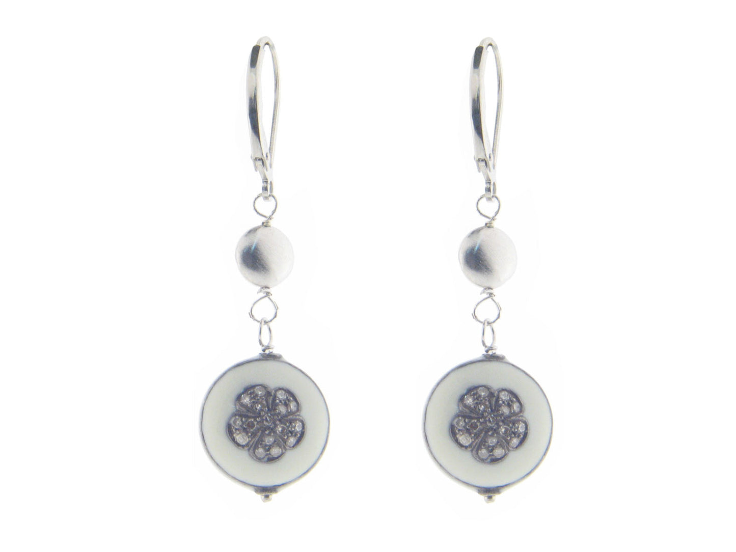 Dangling Diamond Flower Enamel Earrings Earrings