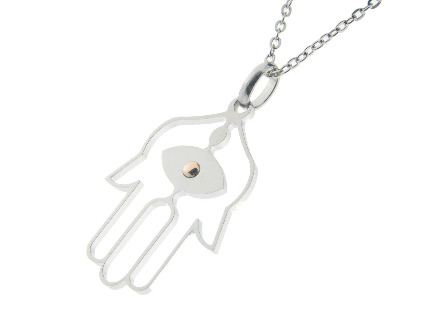 Stainless Steel Hamsa Necklace w/ 14k Gold Center Eye Necklaces