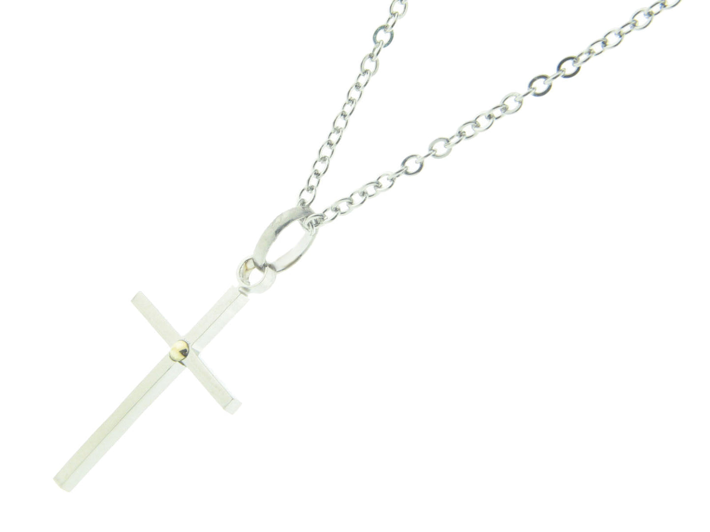 Staintless Steel Thin Cross Necklace w/ 14k Gold Ball, 21" Necklaces