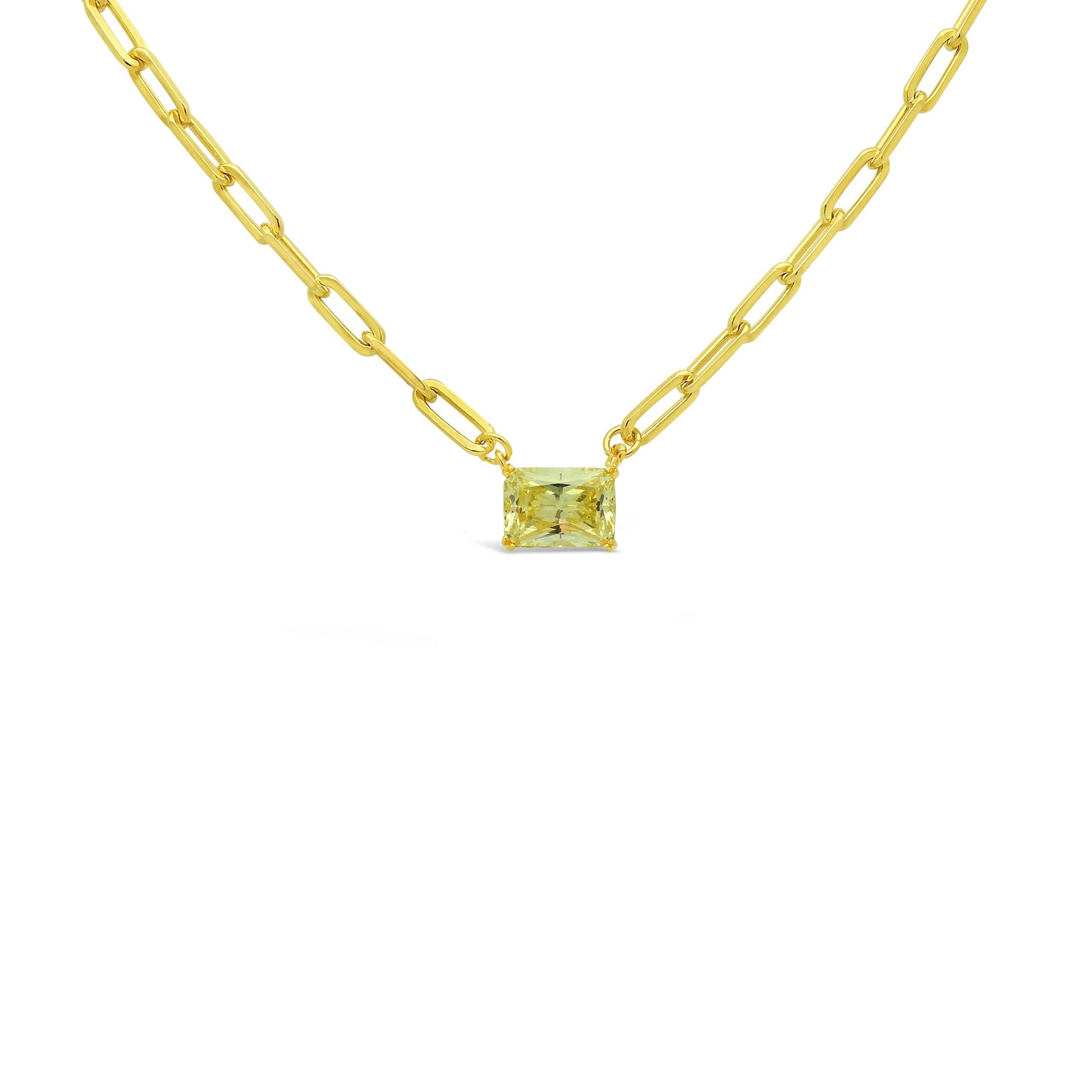 Emerald Cut Canary CZ Paper Clip Necklace (8x10mm) Necklaces