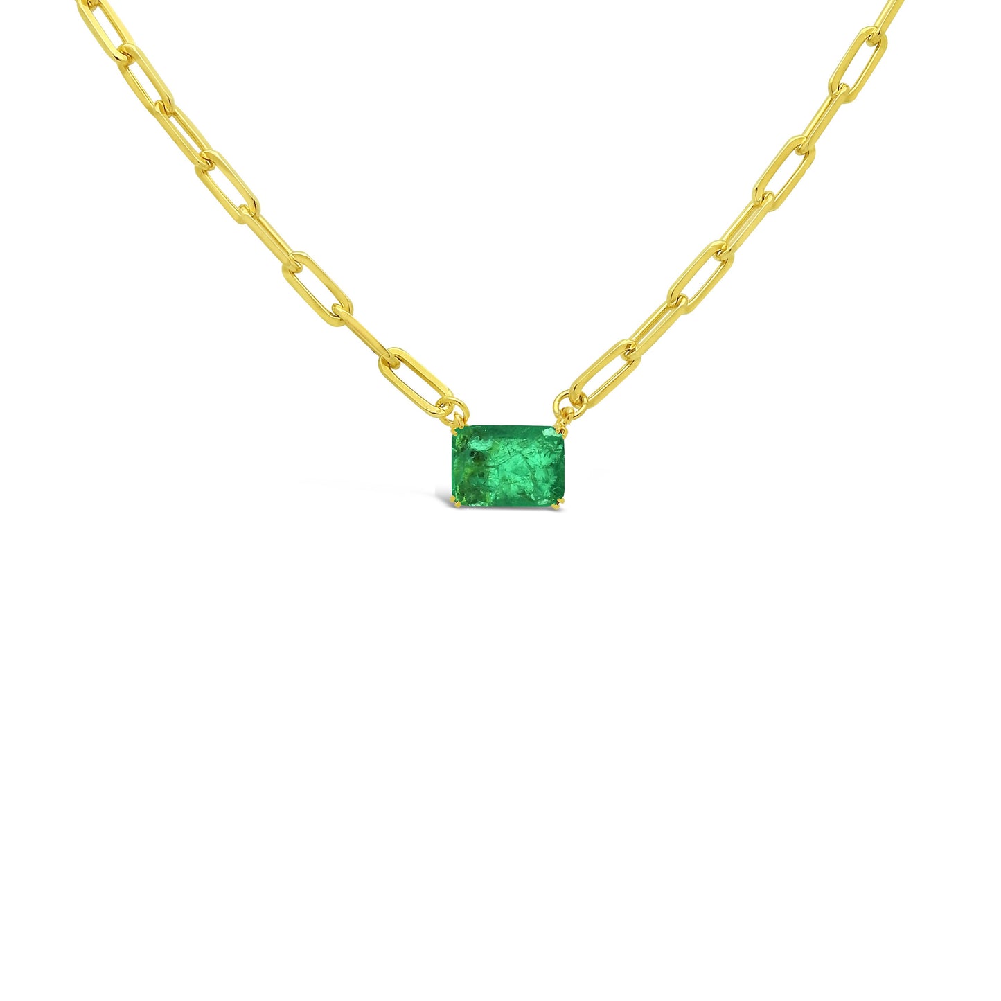 Emerald Cut Simulated Emerald Paper Clip Necklace (8x10mm) Necklaces