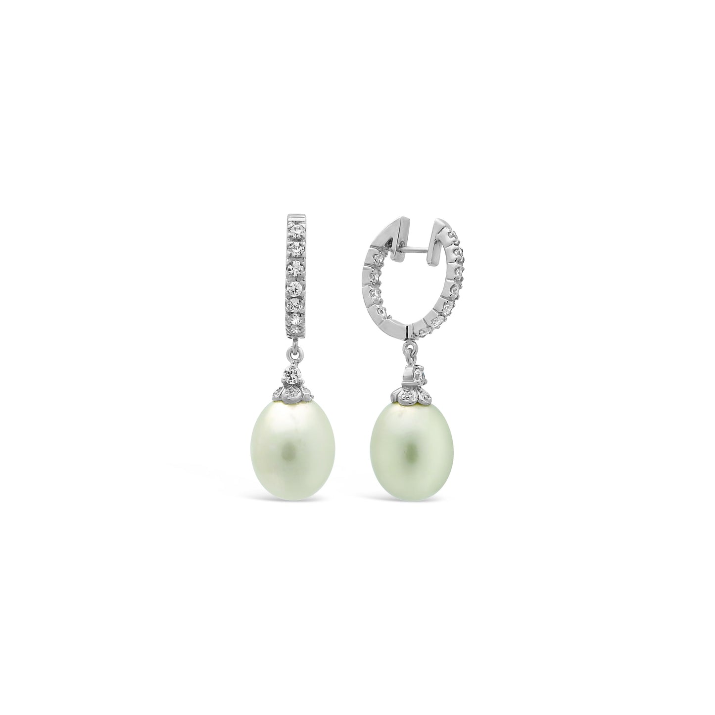 Sterling Silver CZ Dangling Pearl Huggie Hoop Earrings Earrings