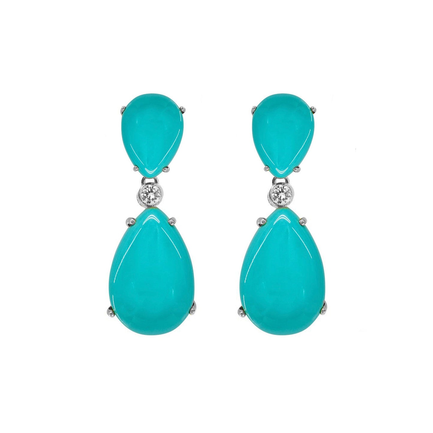 Sterling Silver Simulated Turquoise Drops Omega Earrings Earrings