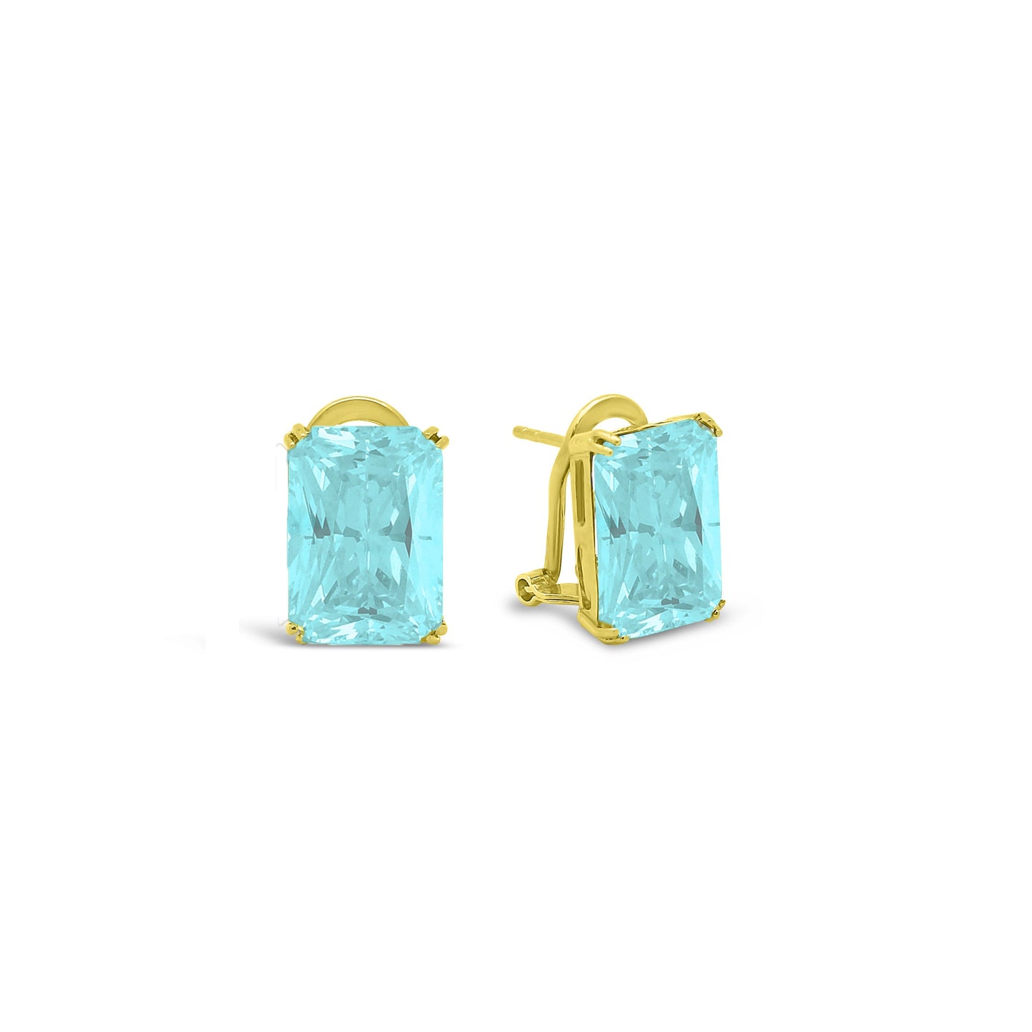 Emerald Cut Lab Paraiba Omega Earrings Earrings