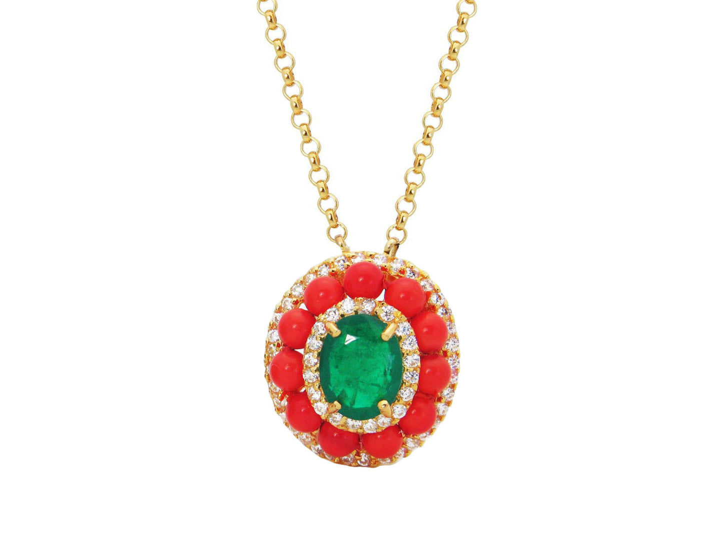 Collins Ave Emerald Doublet & Coral Necklace Necklaces