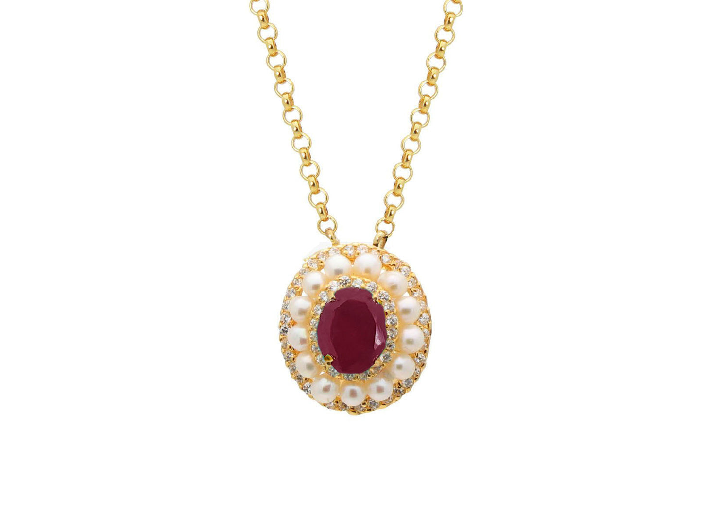 Collins Ave Ruby & Pearl Pendant Necklace | Gold Plated Silver Necklaces