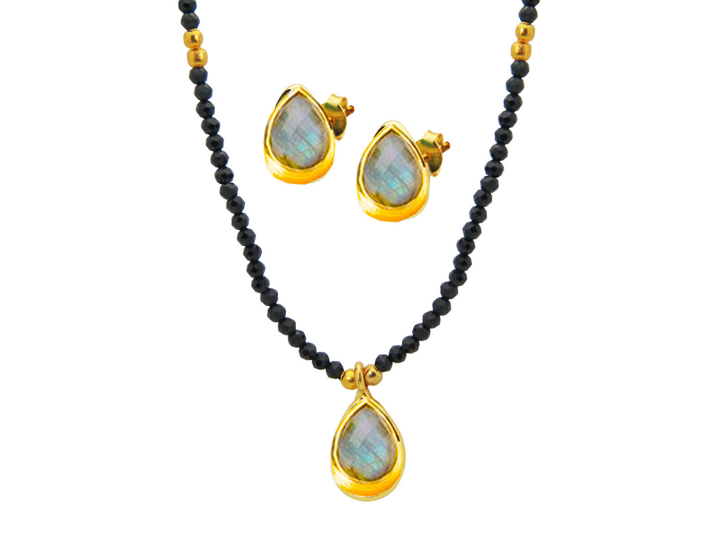 Labradorite & Onyx Choker and Earring Set Necklaces
