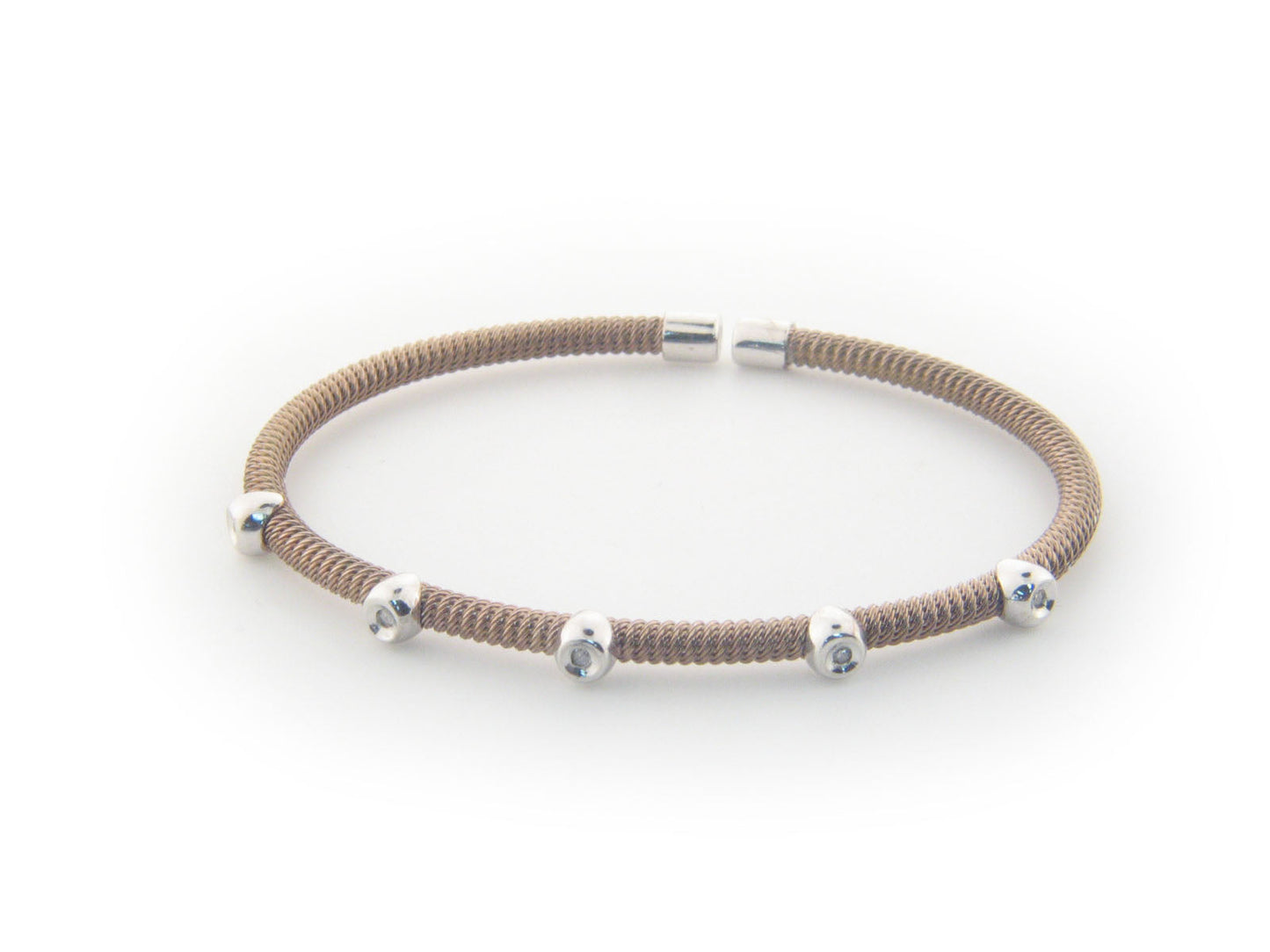 Fronay Co .925 Sterling Silver Five Diamond Twisted Station Bangle dipped in Chocolate Gold (.07 Carats, Color K-L, Clarity I2-I3) Bracelets