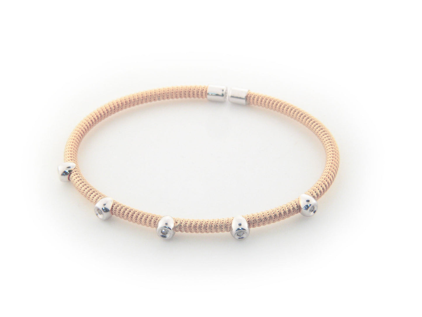 Fronay Co .925 Sterling Silver Five Diamond Twisted Station Bangle dipped in Rose Gold (.07 Carats, Color K-L, Clarity I2-I3) Bracelets