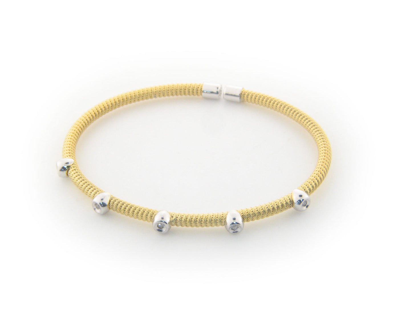 Fronay Co .925 Sterling Silver Five Diamond Twisted Station Bangle dipped in Gold (.07 Carats, Color K-L, Clarity I2-I3) Bracelets