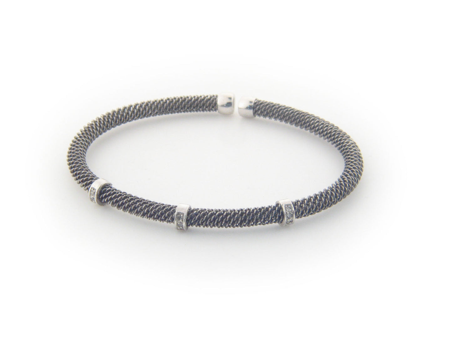 Fronay Co .925 Sterling Silver Diamond Bangle Mesh Bracelet dipped in Gunmetal Black ( 0.10 cttw) Bracelets
