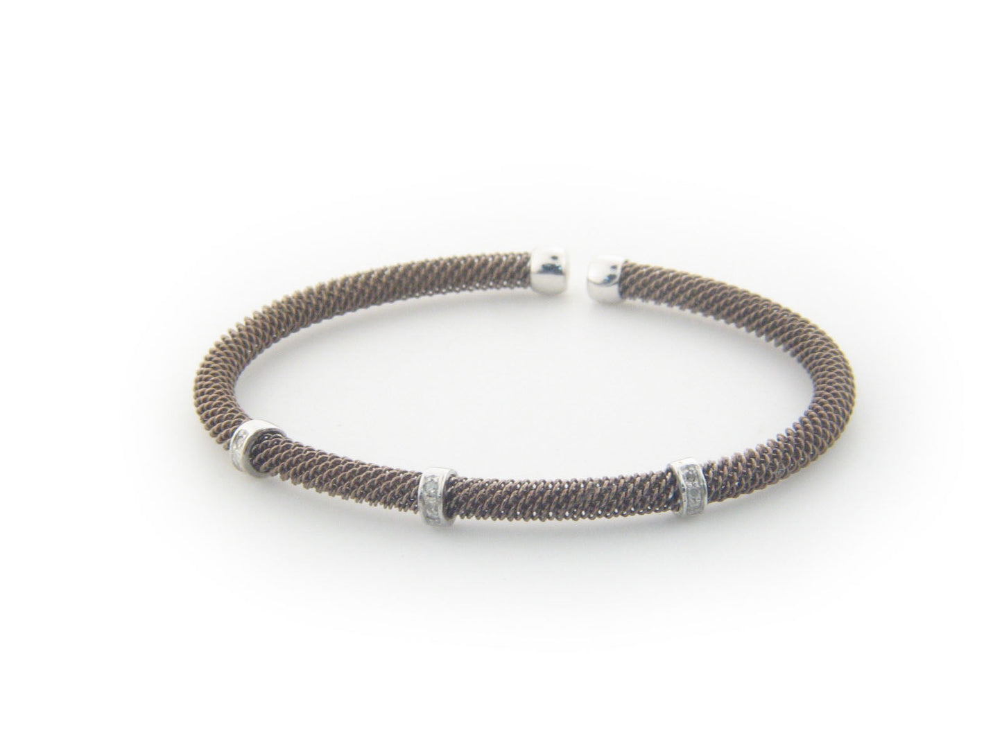 Fronay Co .925 Sterling Silver Diamond Bangle Mesh Bracelet dipped in Chocolate Gold ( 0.10 cttw) Bracelets