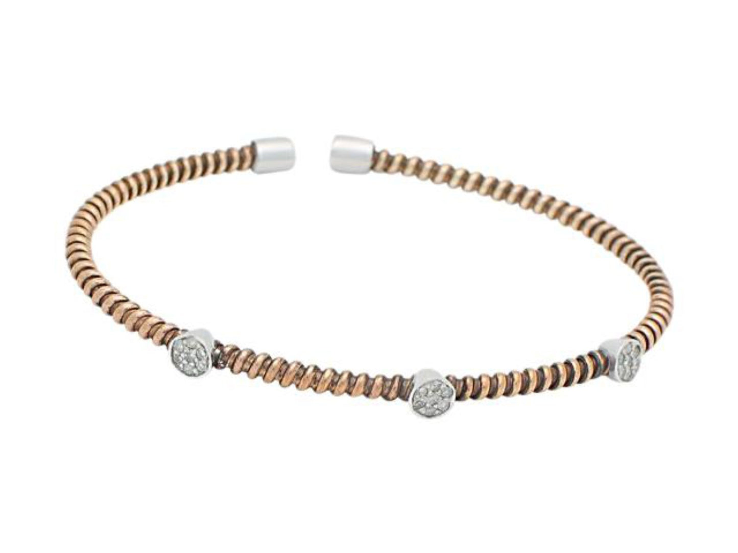 Fronay Co .925 Sterling Silver Twisted Diamond Station Bangle Bracelet dipped in Rose Gold(.21Ctts, Color K-L, Clarity I2-I3) Bracelets