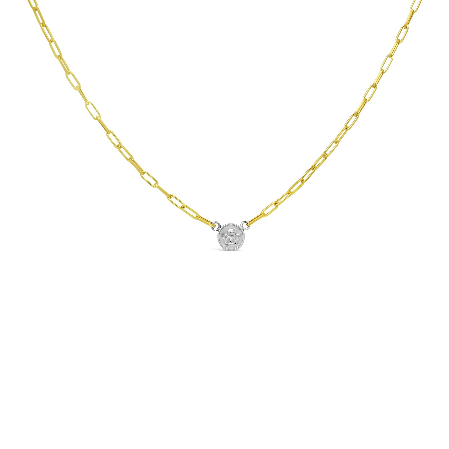 Sterling Silver Angel Medallion Paper Clip Necklace Necklaces