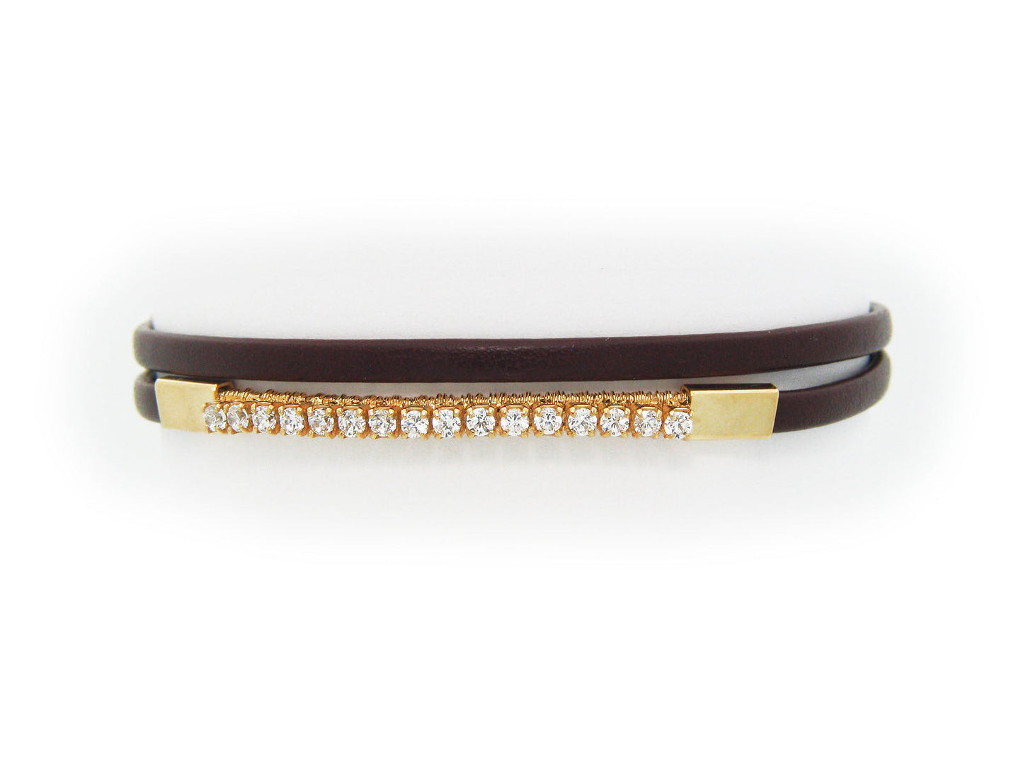 Sterling Silver Genuine Brown Leather Cz Wrap Bracelet Bracelets