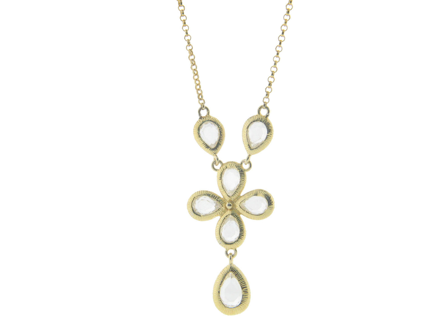 Dangling Flower Glamour Stone Necklace in Gold Plated Sterling Silver 16" + 2" Necklaces