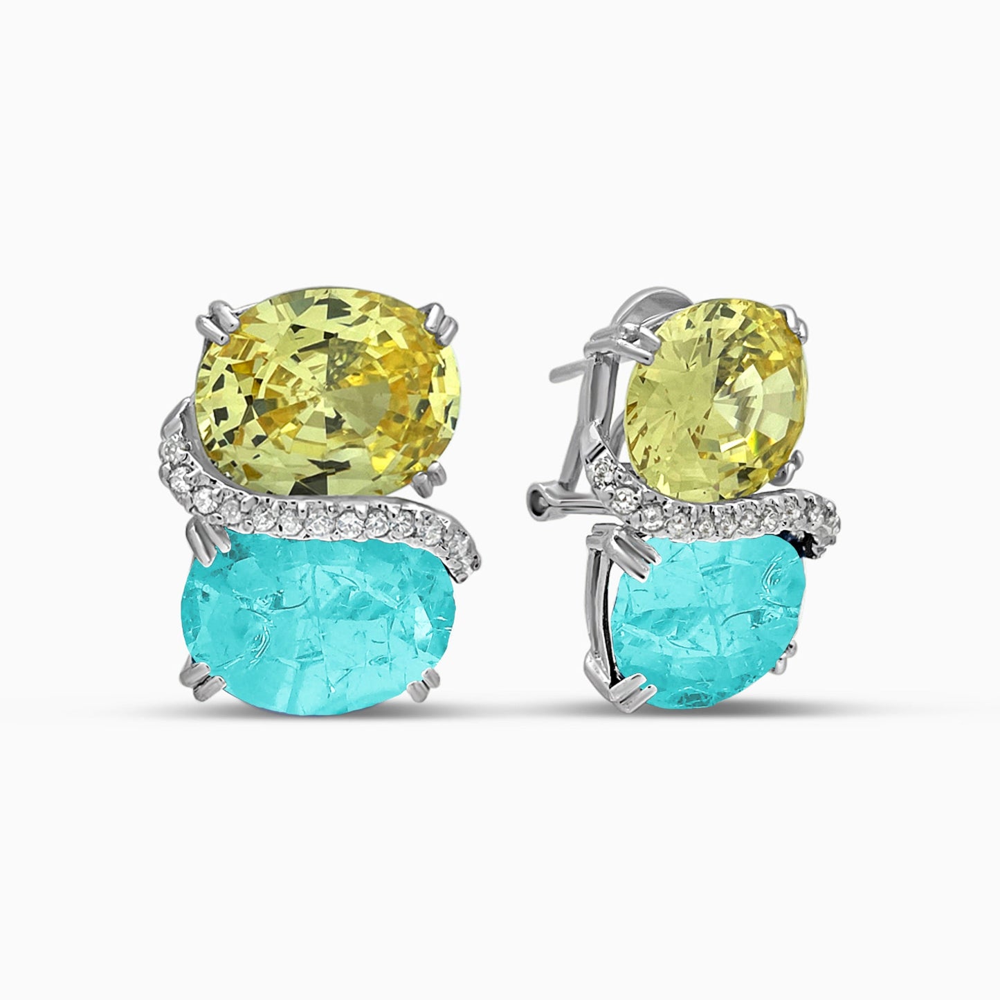 Simulated Canary & Paraiba Bridal Curve Earrings Earrings