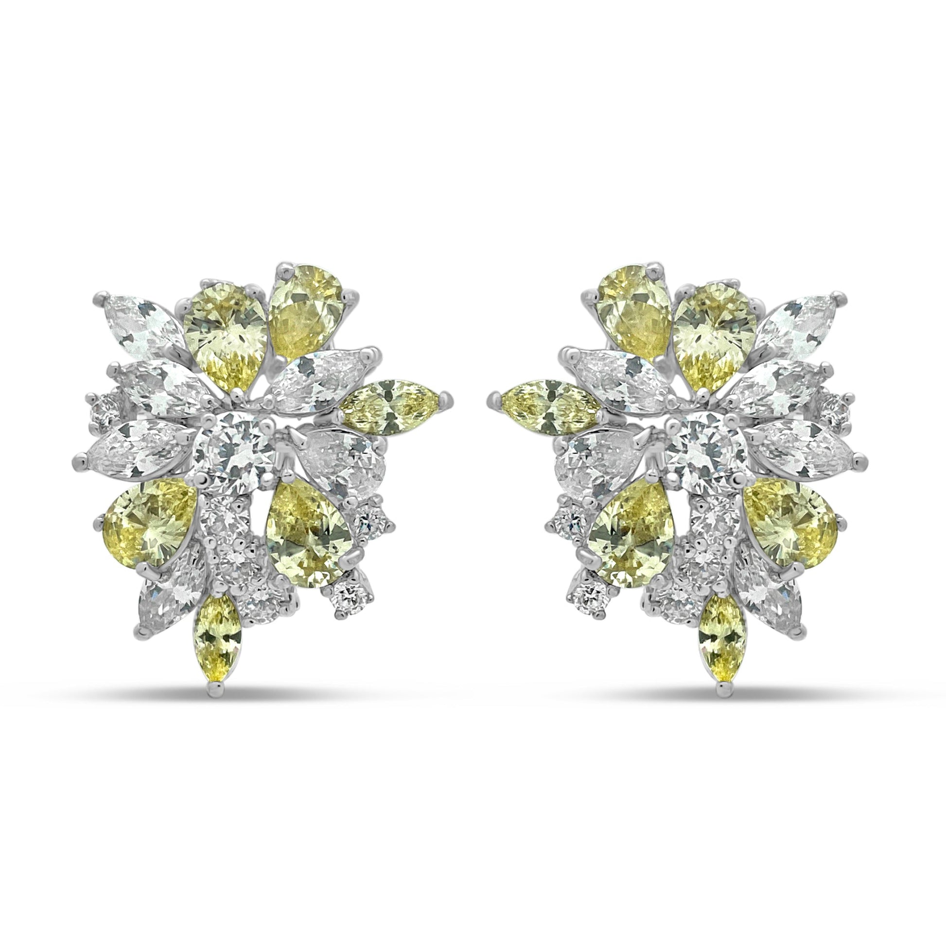 Victorian Bridal Brilliance Canary Cluster Omega Back Earrings Earrings