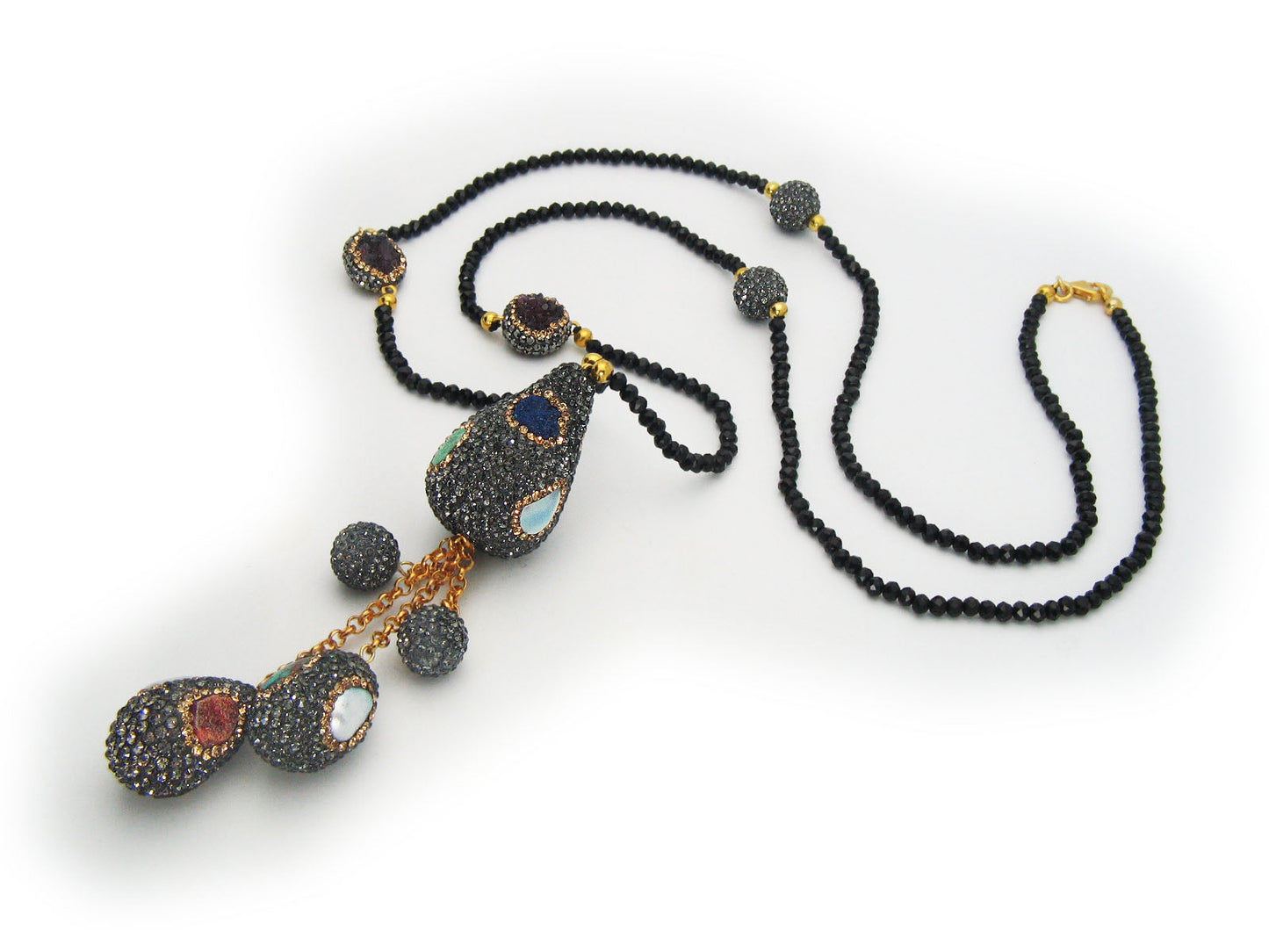 Designer Mult Gemstone Onyx Lariat Necklace Necklaces