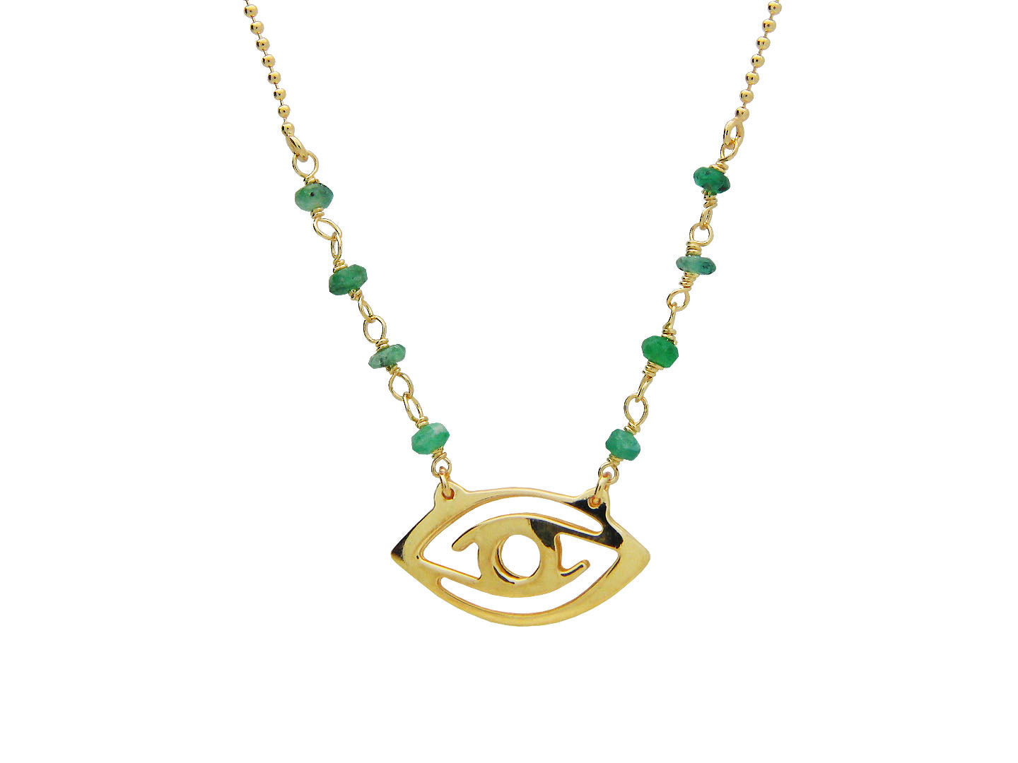 Green Jade Golden Evil Eye Necklace Necklaces
