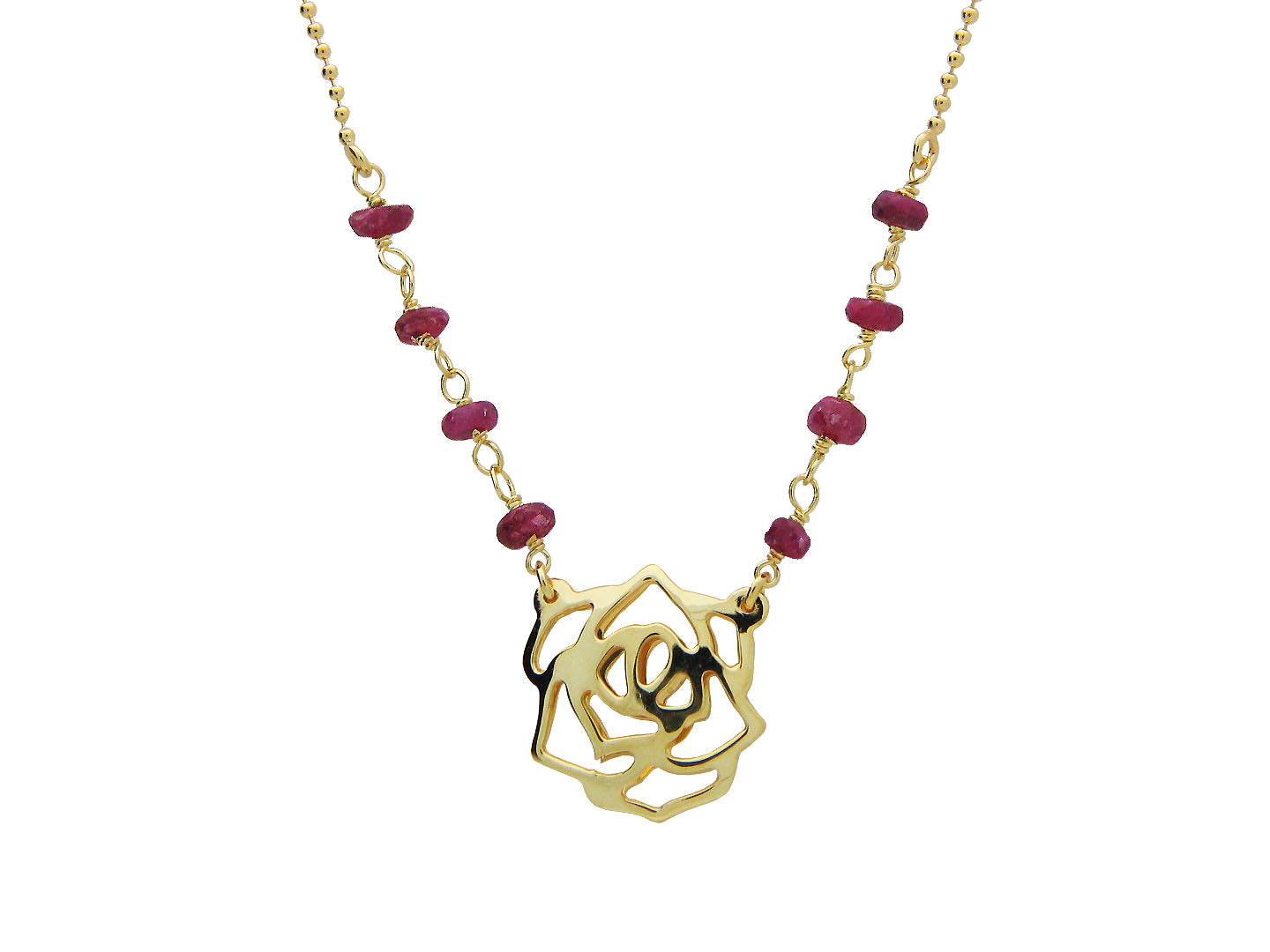 Red Ruby Golden Rose Necklace Necklaces