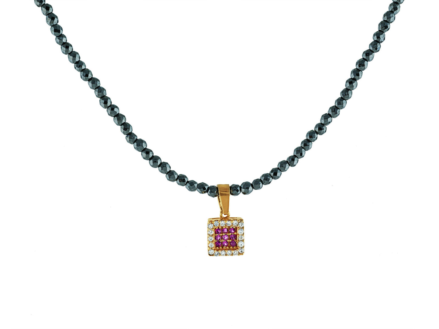 Hematite & Pink CZ Charm Choker and Earring Set Sets