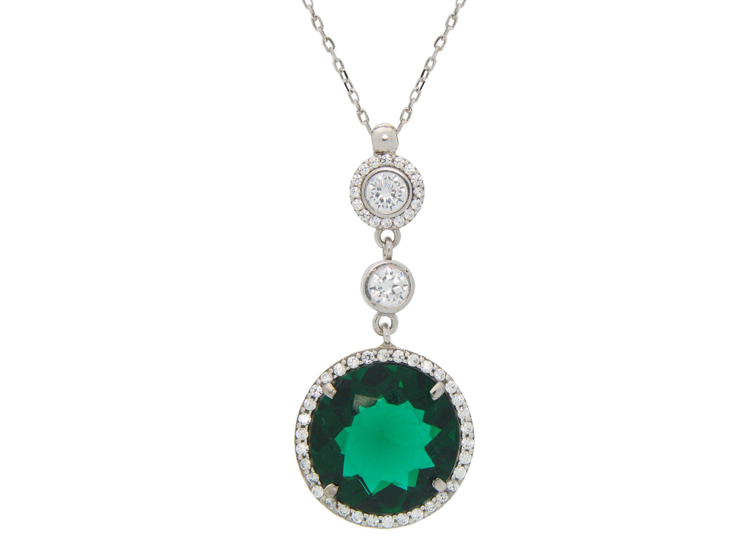 Fronay Co .925 Sterling Silver Imitiation Green Emerald Pendant Necklace, 16" Necklaces