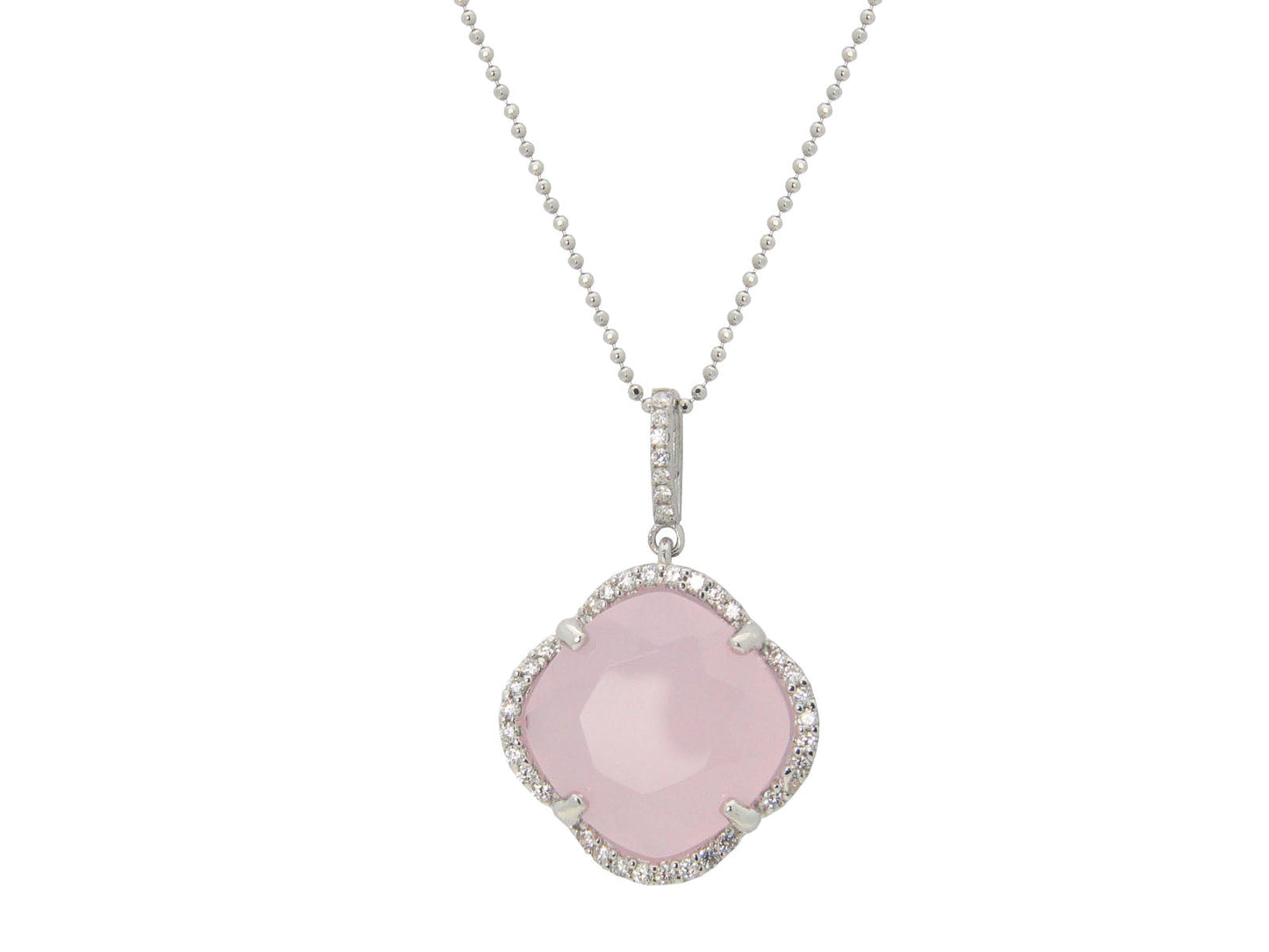 Women's Rose Cubic Zirconia Clover Necklace Rhodium Plated Sterling Silver Necklaces