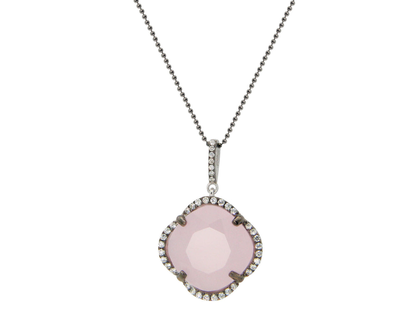Rose Cubic Zirconia Clover Necklace in Gunmetal Sterling Silver, 16" Necklaces
