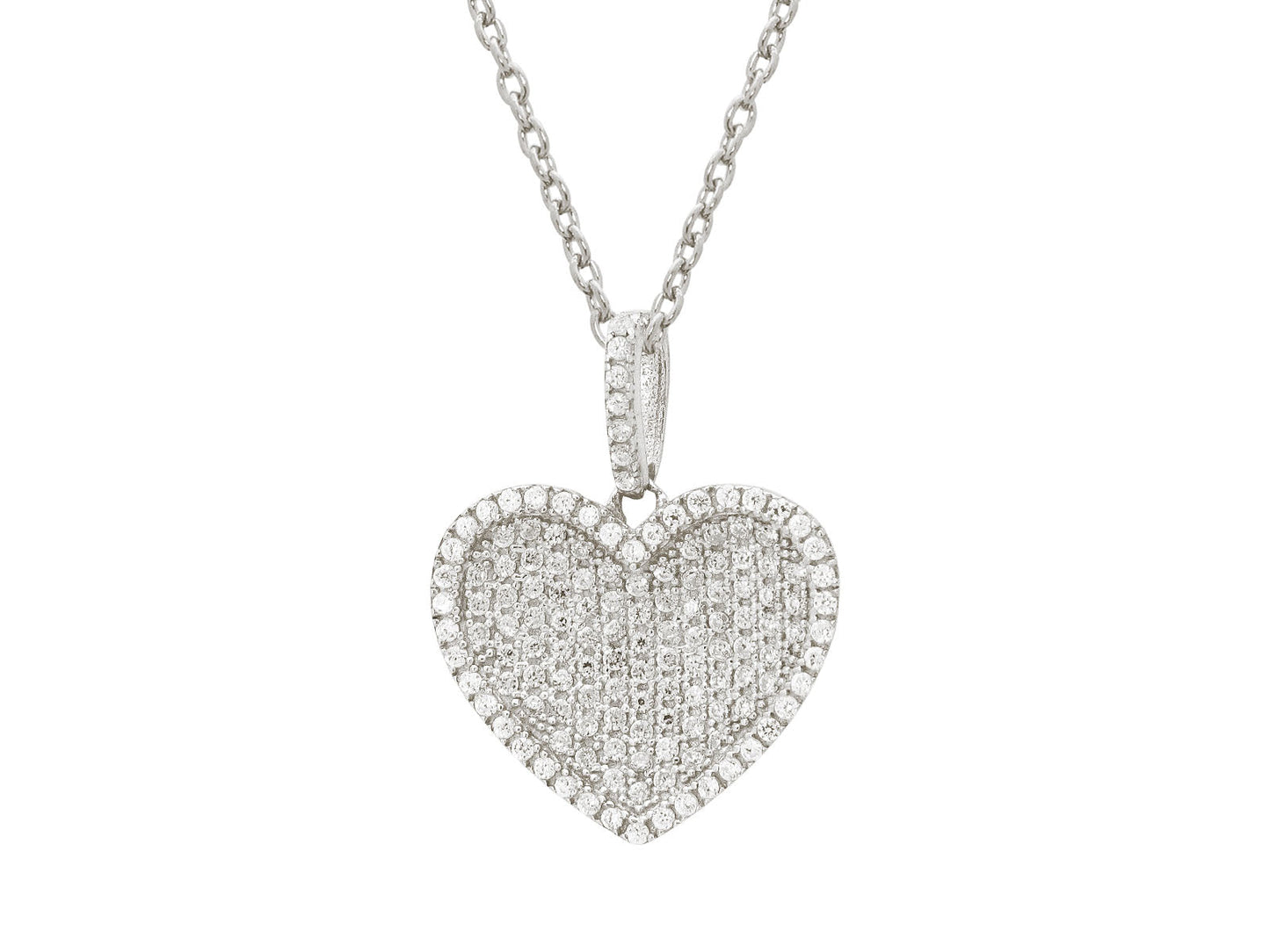 Platinum Plated Sterling Silver Eternal Love Micropave CZ Encrusted Heart Necklace Necklaces