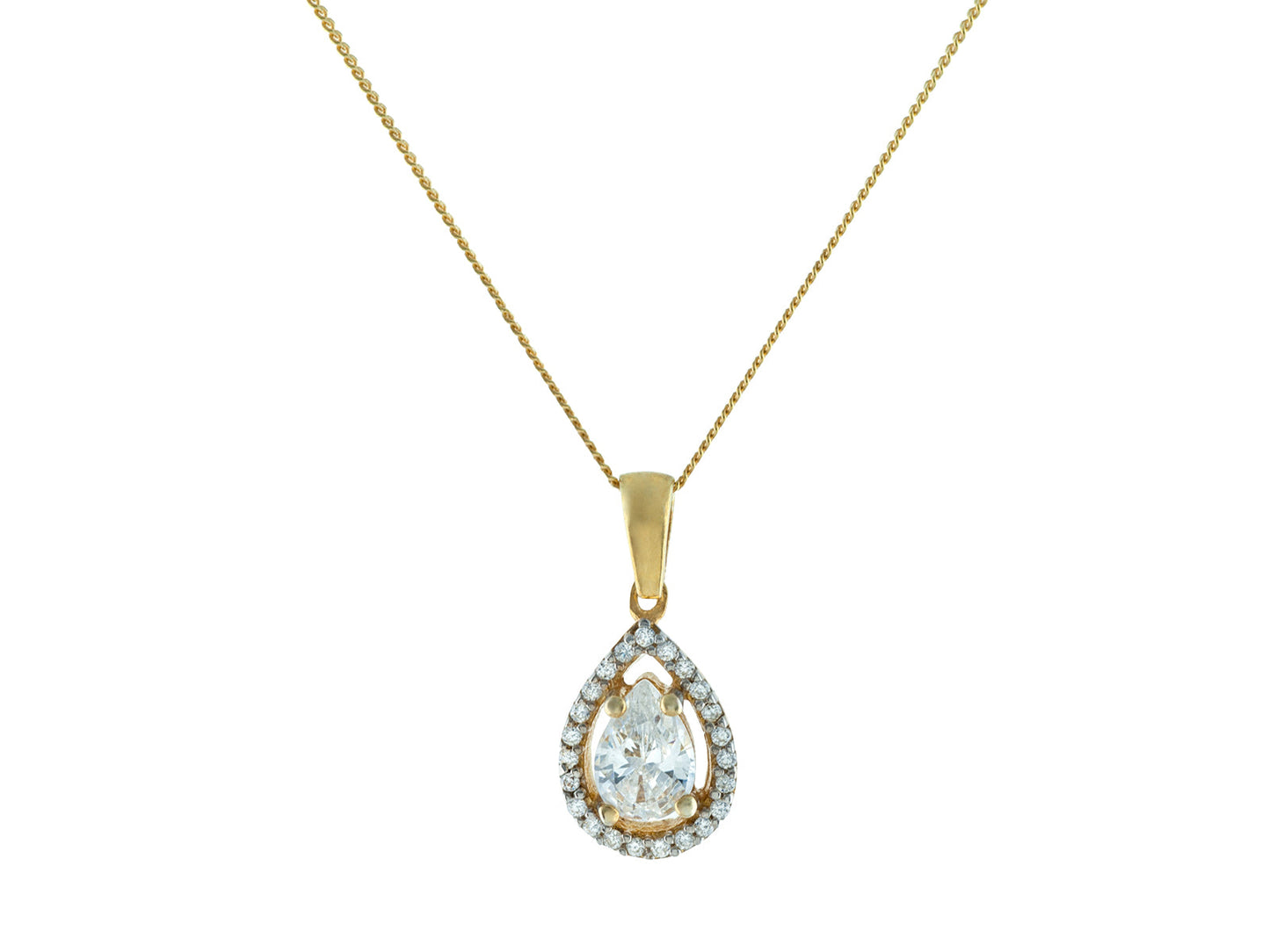 Gold Plated Sterling Silver Antique Marquise CZ Charm Chain Necklace Necklaces
