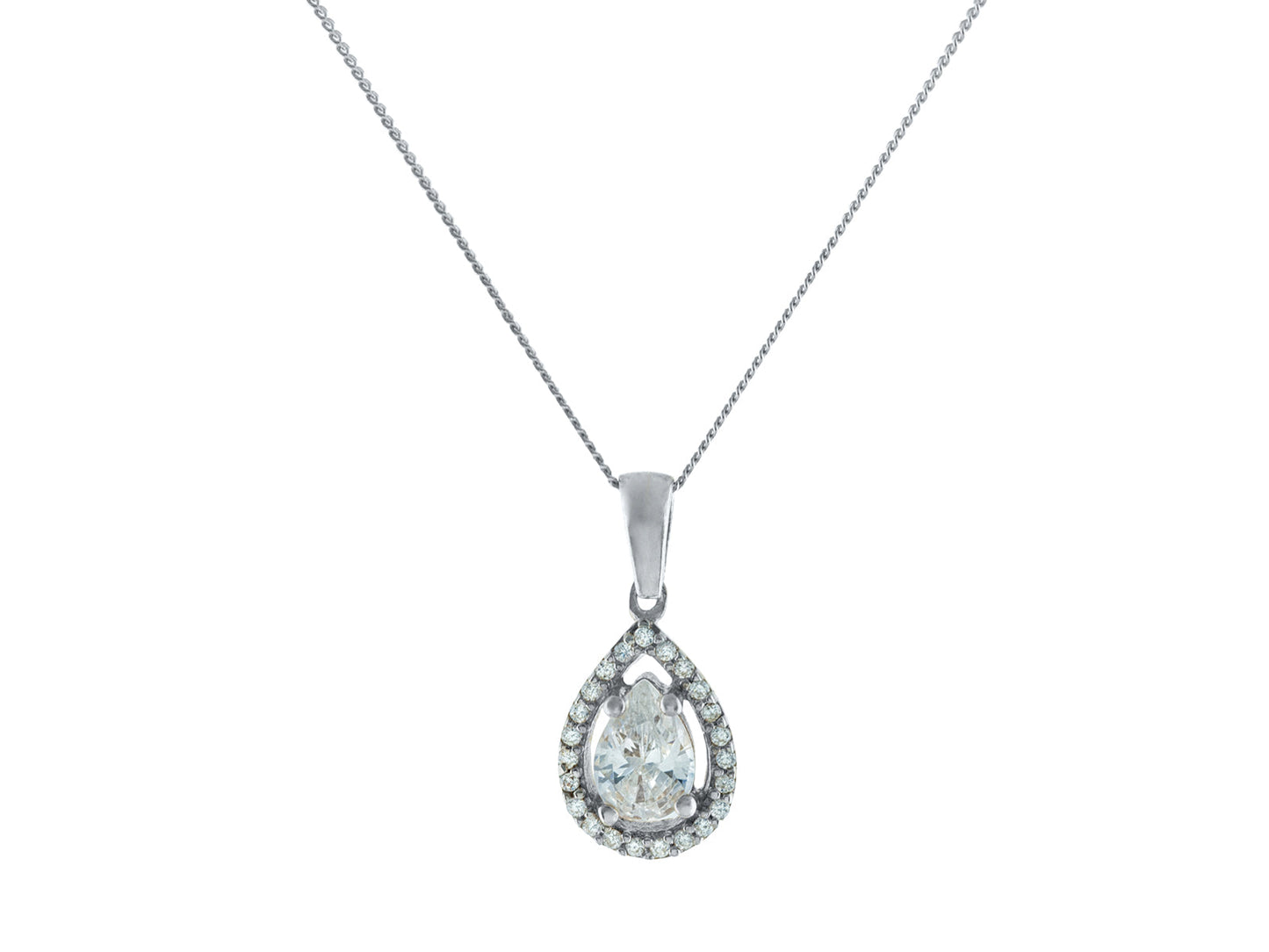 Fronay Collection Sterling Silver Antique Marquise CZ Charm Chain Necklace Necklaces